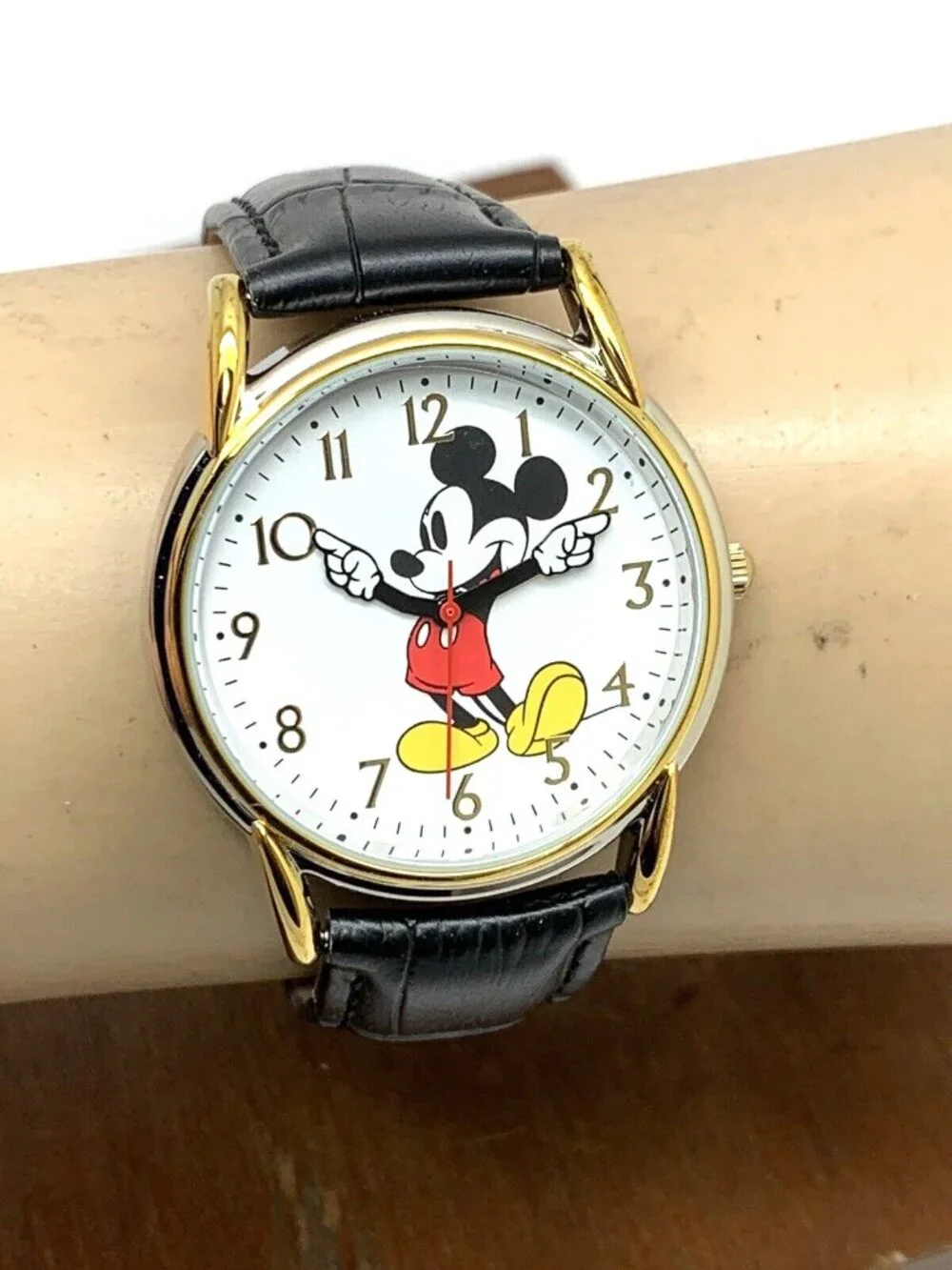 Disney Mickey Mouse Women's Watch 35mm White Dial Quartz Black Leather W002755
